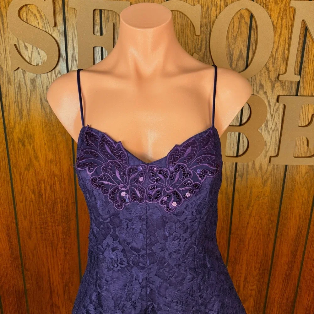 Vintage Y2K Lace Mini Dress Women 7/8 Purple Sequin Corset Punk Grunge Indie USA - Picture 2 of 5